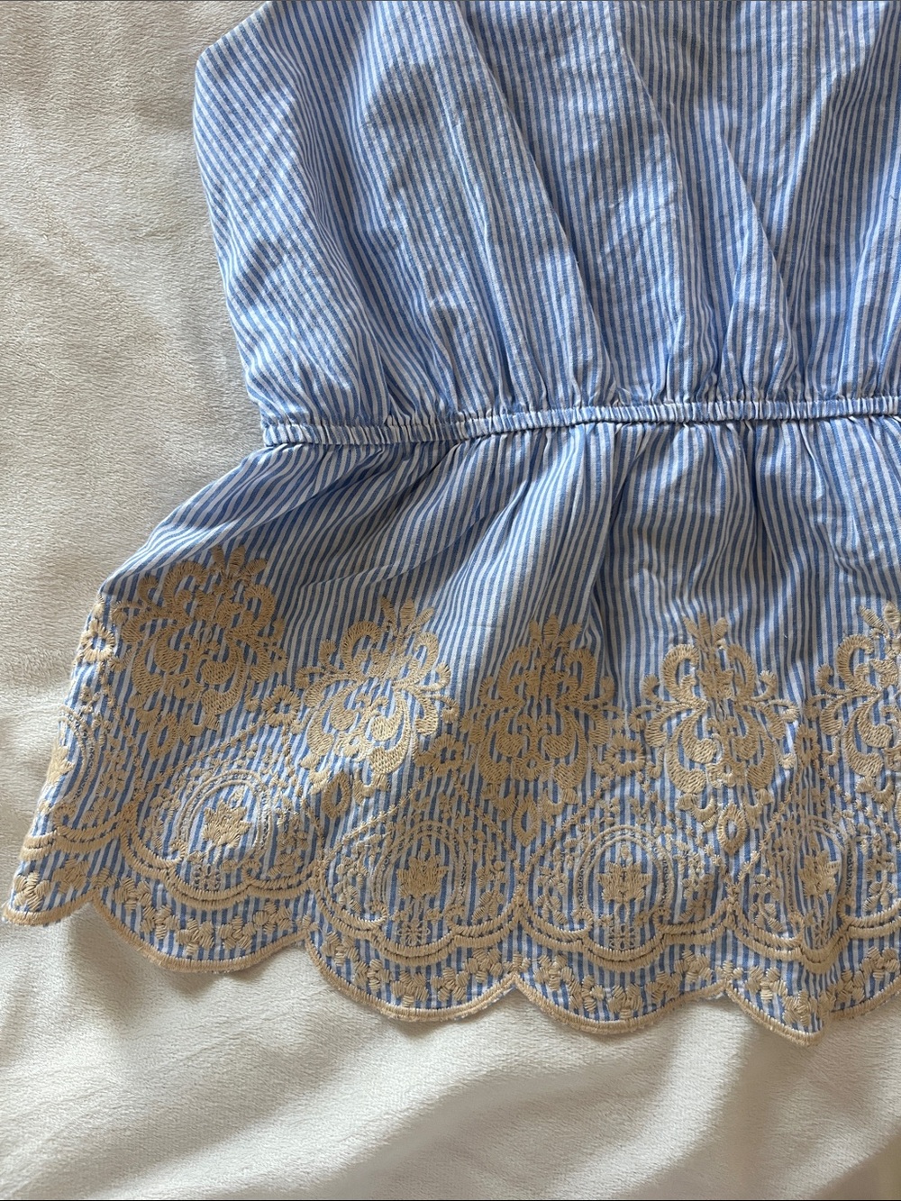 Women’s Blue Striped Embroidered Eyelet Cami Top - Picture 2 of 11